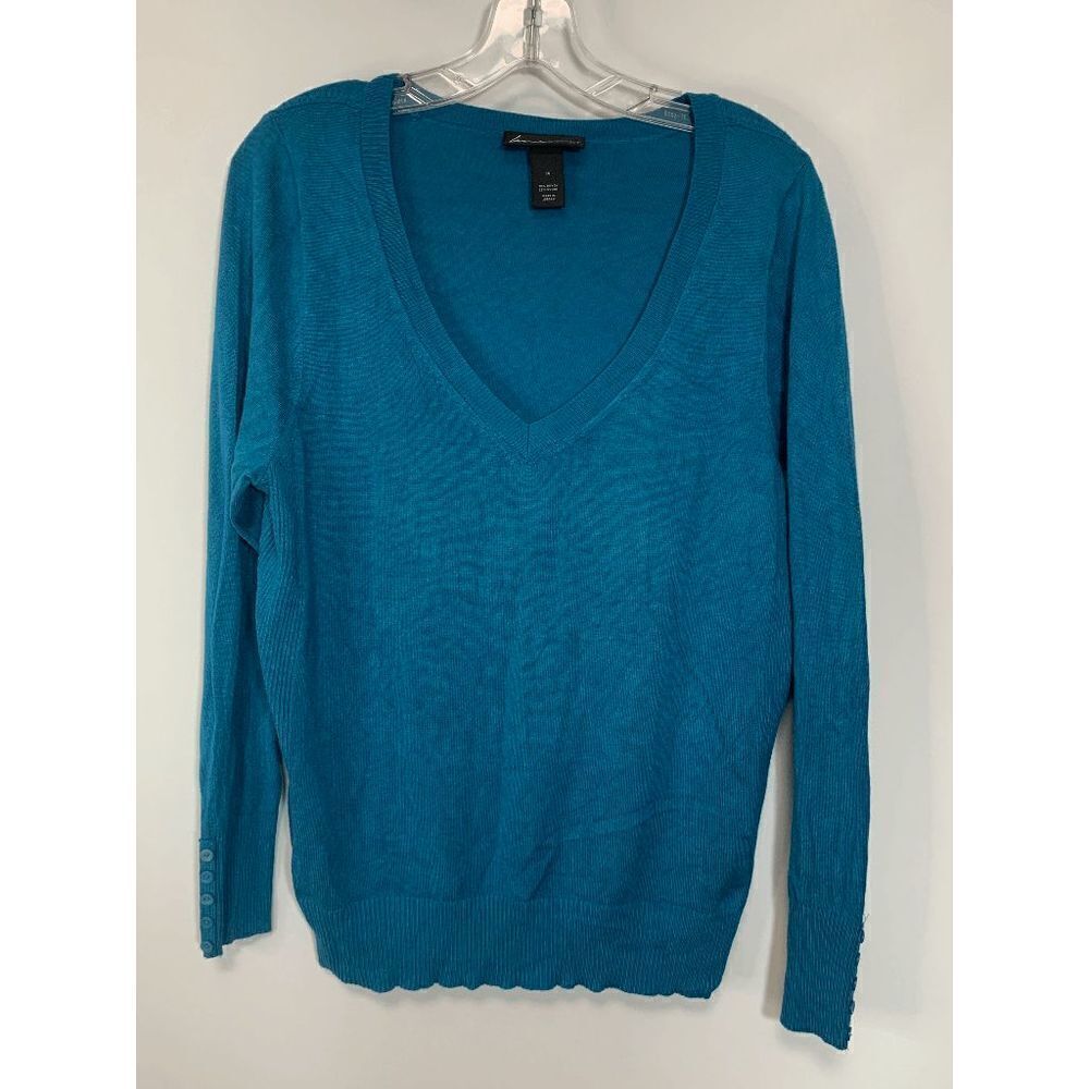 Lane Bryant Womens Sweater V Neck Button Cuffs Long Sleeve Blue Size 14